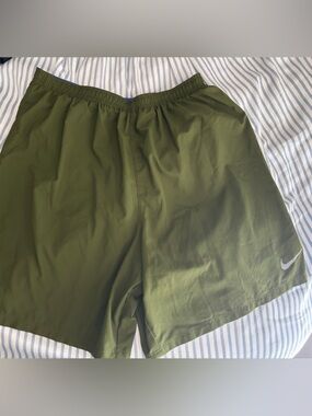Nike Olive Green Men’s Running Shorts with Swoosh